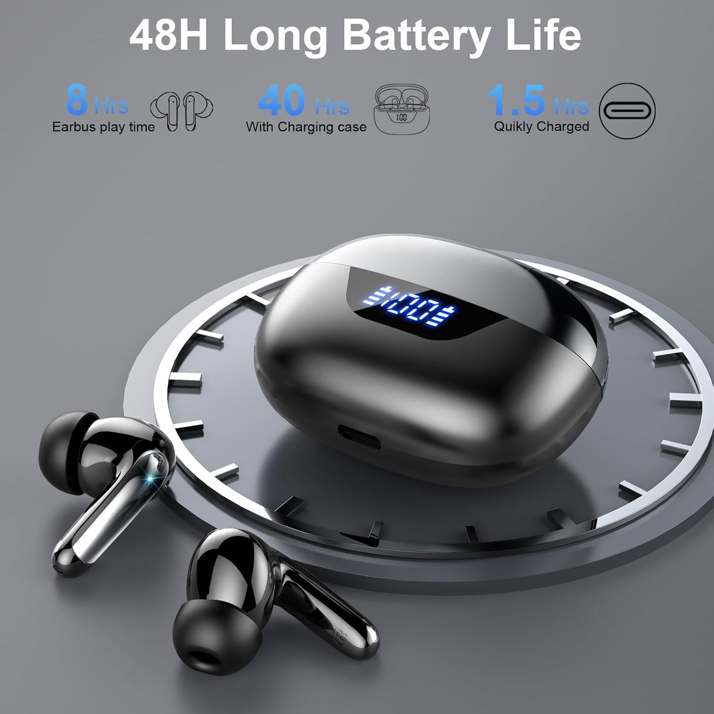1.5 hours of fast charging, enjoy 40 hours of long listening ——PWTEK TWS Bluetooth headset, start the journey of unlimited music endurance