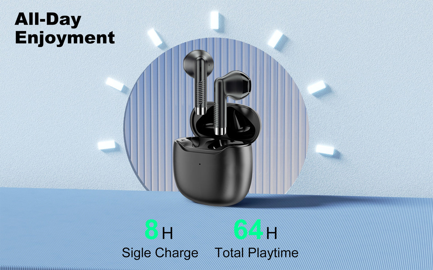 1.5-Hour Fast Charging, 64-Hour Long-Lasting Battery Life TWS Bluetooth Headphones—Embark on an Uninterrupted Music Journey.